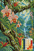 Thumbnail for Rainforest Orchid Canopy, 40x60 cm diamond painting – finished design preview with a close-up of round drills
