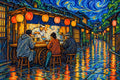 Thumbnail for Ramen Cart in the Kyoto Rain, 60x40 cm diamond painting – original artwork the design is made from