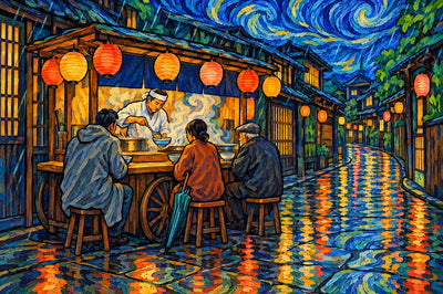 Ramen Cart in the Kyoto Rain, 60x40 cm diamond painting – original artwork the design is made from