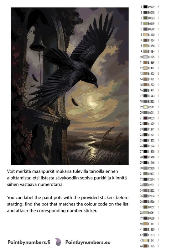 Paint color chart and instructions - Raven and Old Tower 60x80cm