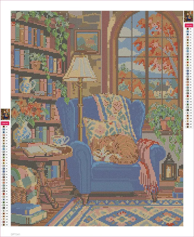 Diamond painting adhesive canvas preview - Reading Nook