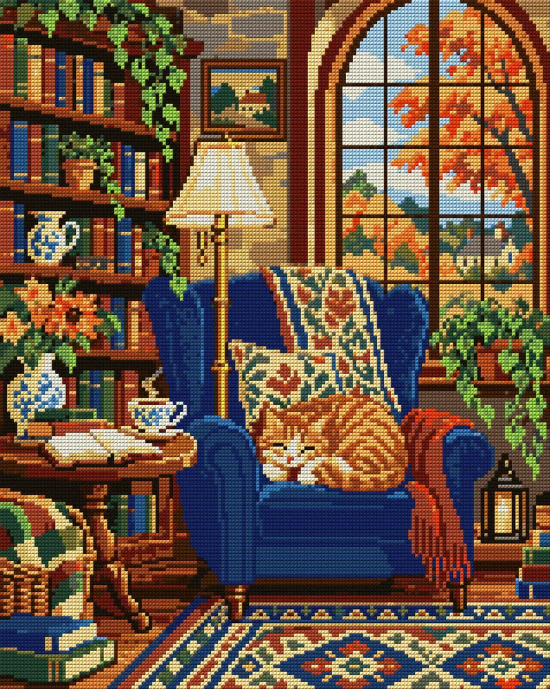 Reading Nook, 40x50 cm diamond painting – full design preview without the close-up inset