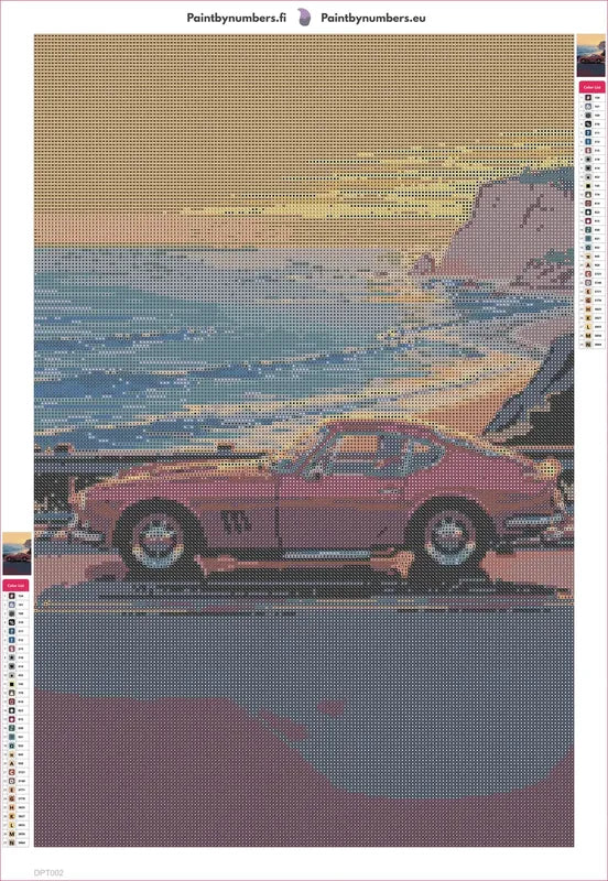 Red Car by the Coast diamond painting adhesive canvas 40x60cm
