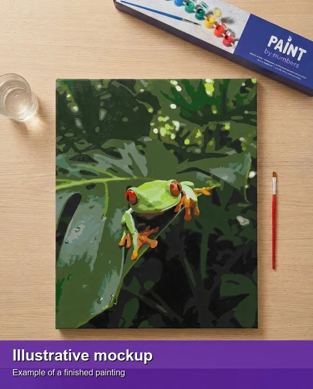 Finished paint by numbers mockup - Red-Eyed Treefrog 40x50cm