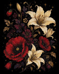 Thumbnail for Red poppies and white lilies on black background paint by numbers.