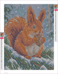 Thumbnail for Diamond painting adhesive canvas preview - Red Squirrel in Snowy Pines