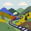 Thumbnail for Red and blue train in hilly landscape paint by numbers