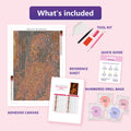 Thumbnail for What is included in the Regal African Woman Portrait diamond painting kit - adhesive canvas, reference sheet, tools and numbered drill bags