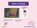 Thumbnail for Regal Lion 60x40cm diamond painting kit contents: adhesive canvas, color chart, tools and diamond bags