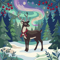 Thumbnail for Reindeer in snowy forest with aurora paint by numbers.