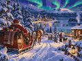 Thumbnail for Santa in sleigh, aurora and winter village paint by numbers.
