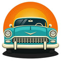 Thumbnail for Diamond Painting with turquoise retro car and orange sunset.