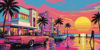 Thumbnail for Classic cars and palm trees on the beach boulevard at sunset Paint By Numbers.