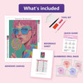 Thumbnail for Retro Pop 30x40cm diamond painting kit contents: adhesive canvas, color chart, tools and diamond bags