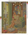 Thumbnail for Diamond painting adhesive canvas preview - Retro Woman in Midcentury Room