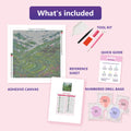 Thumbnail for Rice Terraces 50x50cm diamond painting kit contents: adhesive canvas, color chart, tools, and diamond bags