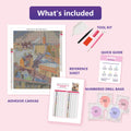 Thumbnail for What is included in the Riddarholmskyrkan by Grünewald diamond painting kit - adhesive canvas, reference sheet, tools and numbered drill bags