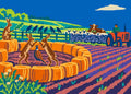 Thumbnail for Paint by numbers of two hares boxing in a hay bale ring on a farm field with a pheasant, sheep and a red tractor.