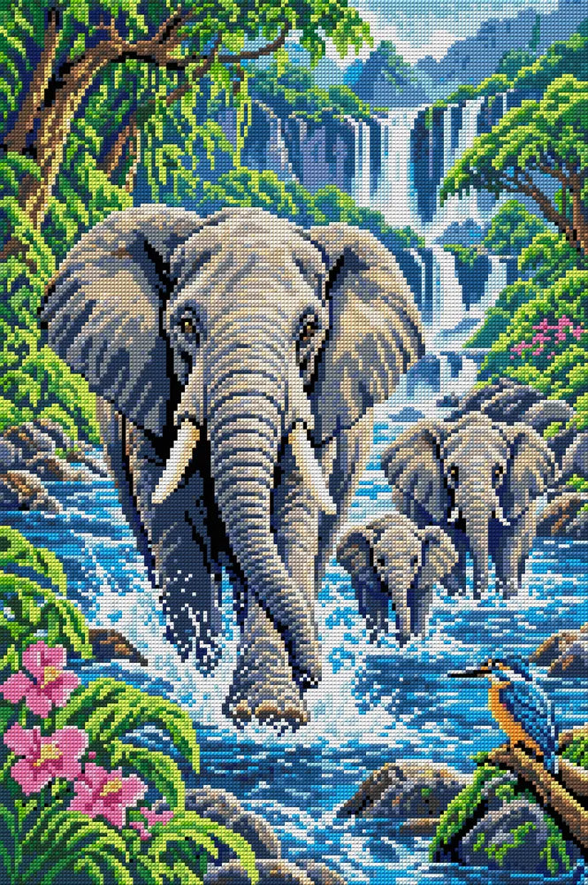 River Crossing of the Giants, 40x60 cm diamond painting – full design preview without the close-up inset