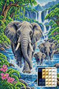 Thumbnail for River Crossing of the Giants, 40x60 cm diamond painting – finished design preview with a close-up of square drills