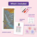 Thumbnail for What is included in the River Rocks diamond painting kit - adhesive canvas, reference sheet, tools and numbered drill bags