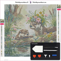 Thumbnail for Diamond painting canvas preview with tools - Riverbank Otters