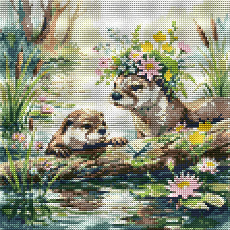 Diamond painting pattern chart - Riverbank Otters