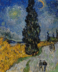 Thumbnail for Paint by numbers of van Gogh's dark cypress beside a country road under a swirling starry sky