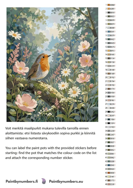 Color chart and instructions - Robin on Flowering Branch 40x50cm