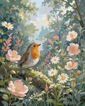 Thumbnail for Robin on a branch among flowers Paint By Numbers. 40x50cm