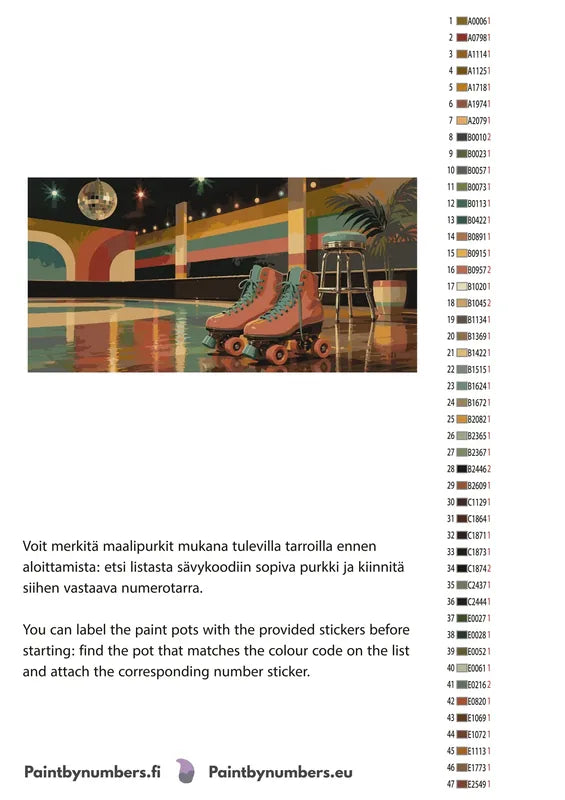 Paint color chart and instructions - Roller Skates at Rink 80x40cm