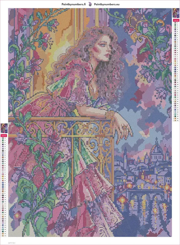 Diamond painting adhesive canvas preview - Romantic Lady On Balcony