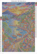 Thumbnail for Diamond painting adhesive canvas preview - Romantic Seaside Village Sunset