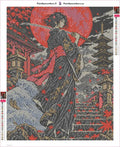 Thumbnail for Diamond painting adhesive canvas preview - Ronin Under the Blood Moon
