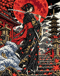 Thumbnail for Ronin Under the Blood Moon, 40x50 cm diamond painting – finished design preview