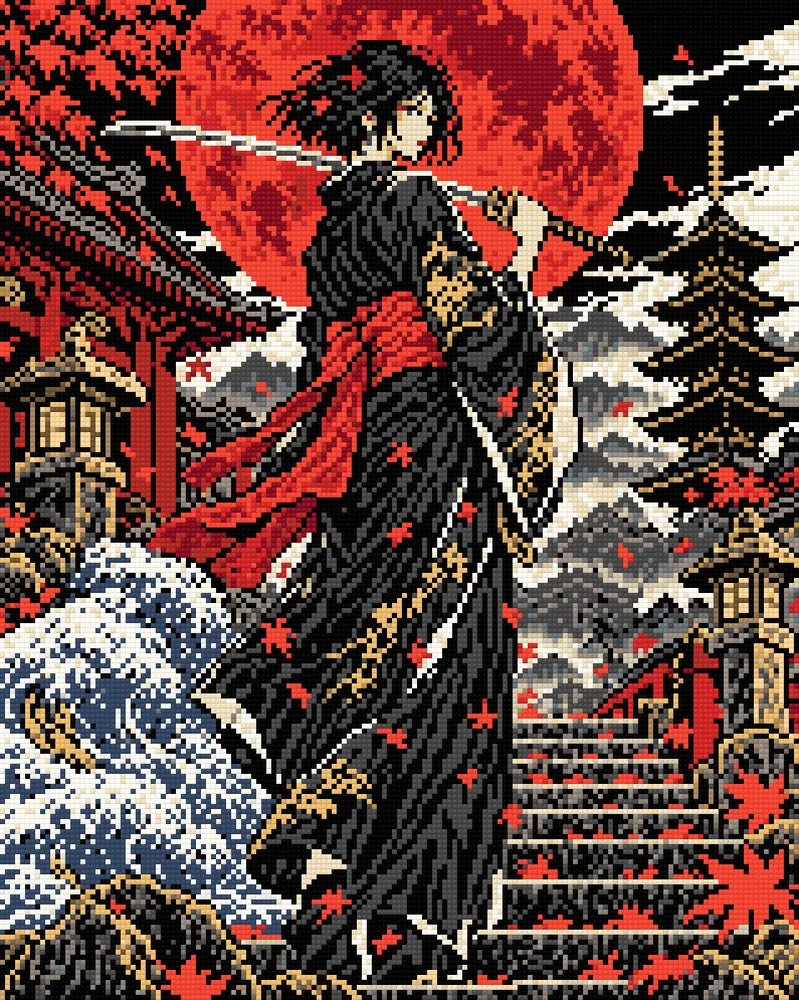 Ronin Under the Blood Moon, 40x50 cm diamond painting – finished design preview