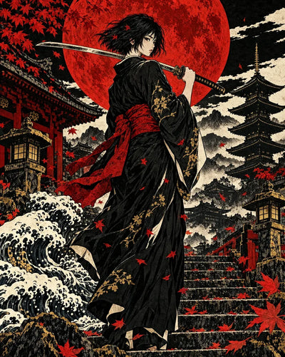 Ronin Under the Blood Moon, 40x50 cm diamond painting – original artwork the design is made from