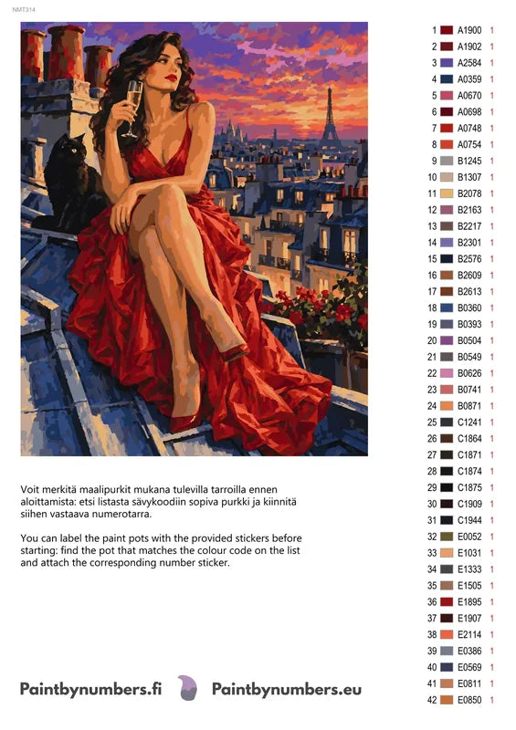 Paint color chart and instructions - Rooftop in Red 40x50cm