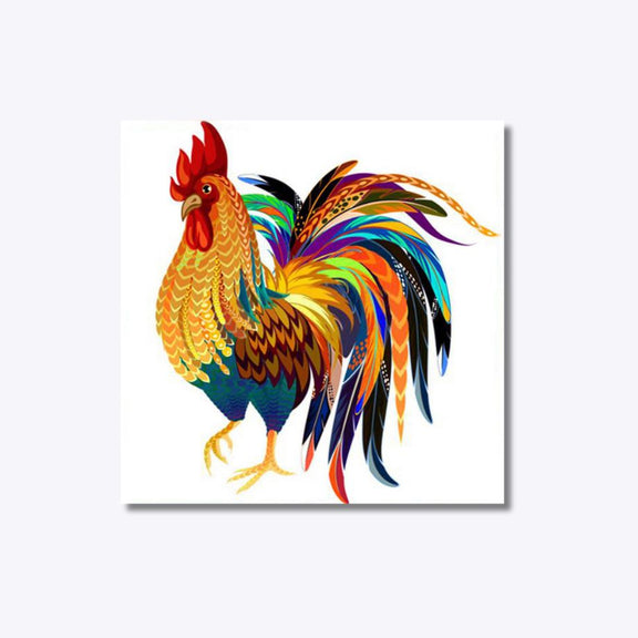 Rainbow Rooster diamond painting with colourful rooster