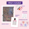 Thumbnail for What is included in the Rose Apothecary at Midnight diamond painting kit - adhesive canvas, reference sheet, tools and numbered drill bags