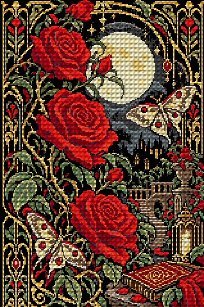Rose Moon in Black Velvet, 40x60 cm diamond painting – full design preview without the close-up inset