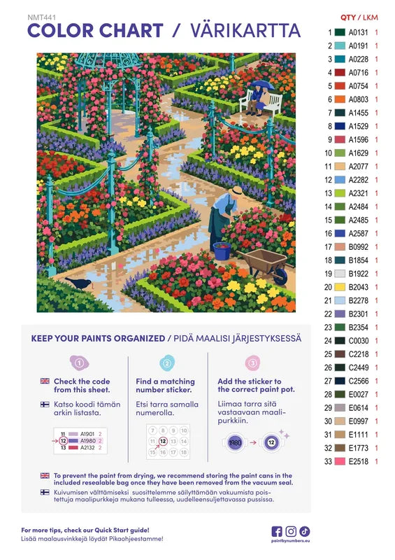 Paint color chart and instructions - Rose Parterres After June Rain 50x50cm