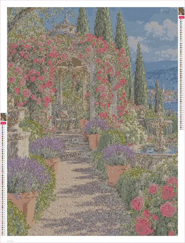 Diamond painting adhesive canvas preview - Rose Pavilion Afternoon