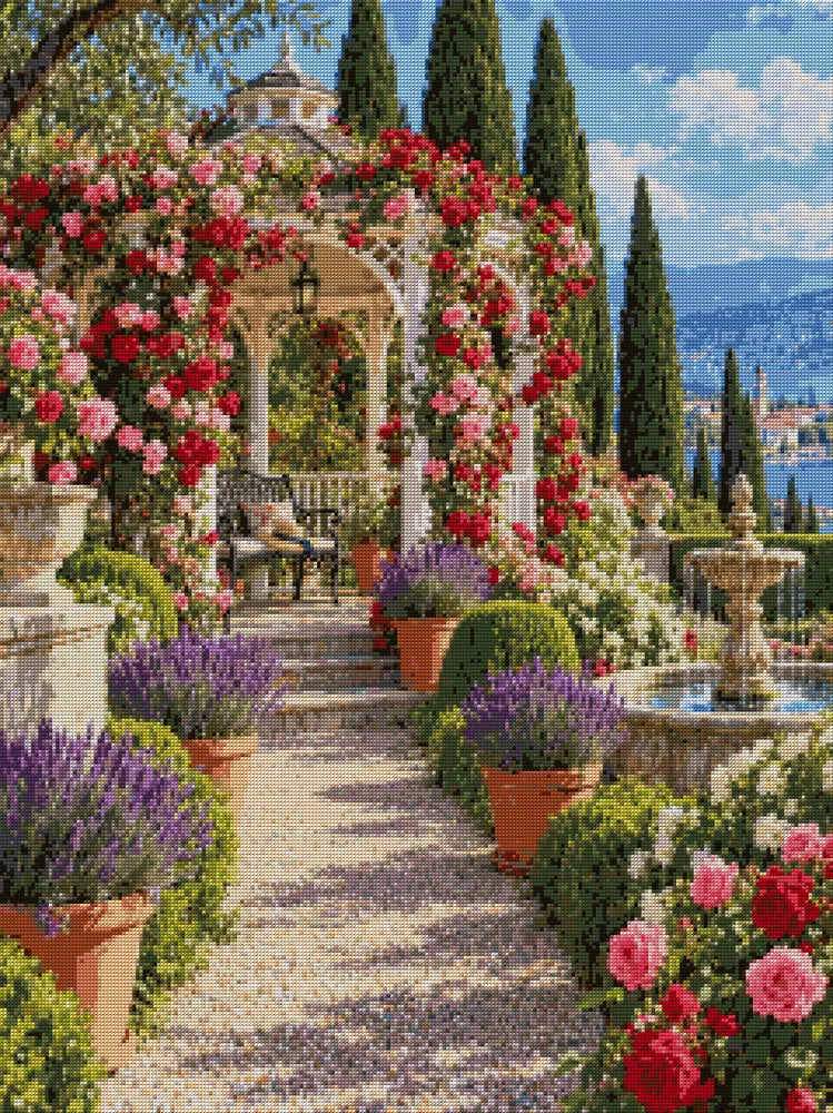 Rose Pavilion Afternoon, 60x80 cm diamond painting – full design preview without the close-up inset