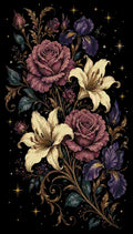 Thumbnail for Roses, lilies and irises floral paint by numbers on black background.