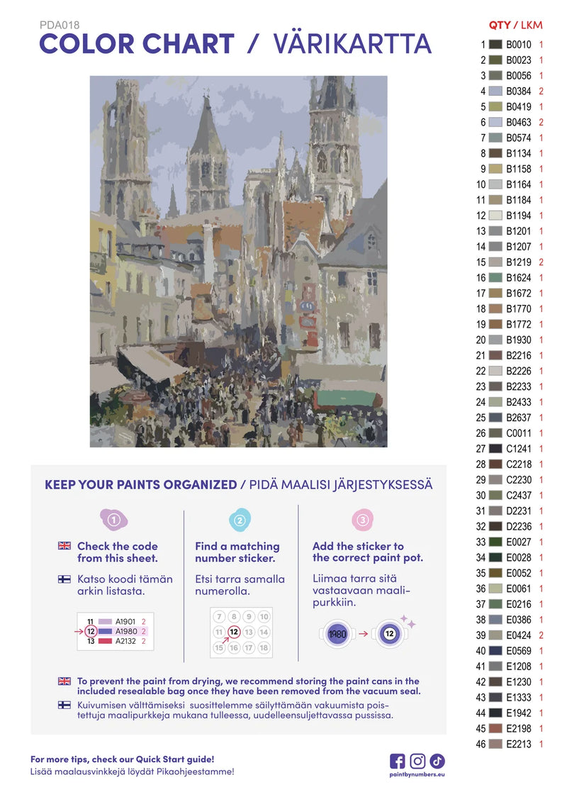 Color chart and instructions - Rouen Cathedral Facade 40x50cm