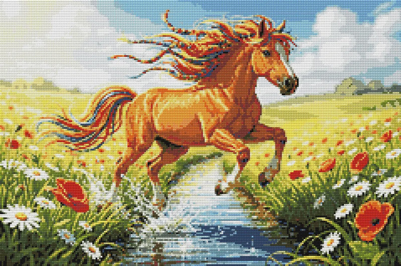 Diamond Pattern - Running Horse in Field