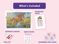 Thumbnail for Running Horse in Field 60x40cm diamond painting kit contents: adhesive canvas, color chart, tools and diamond bags
