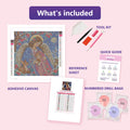 Thumbnail for What is included in the Safe beneath the Rowan diamond painting kit - adhesive canvas, reference sheet, tools and numbered drill bags