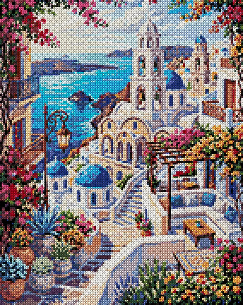 Diamond painting pattern chart - Santorini View